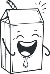 A cheerful cartoon juice carton with a straw and a big smile, radiating happiness.