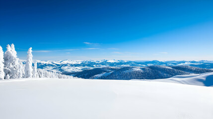 Panoramic Snowy Mountain Range Under Clear Blue Sky