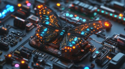 Fototapeta premium Tech Butterfly on Circuit Board (2)