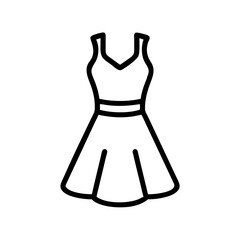 Simple outline drawing of a sleeveless dress with a v neck and a cinched waist belt design element