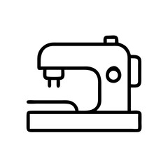 Illustration of a sewing machine with a needle and a button in black outline on a white background