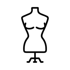 Outline drawing of a dress form mannequin with a stand for fashion design and sewing projects use case