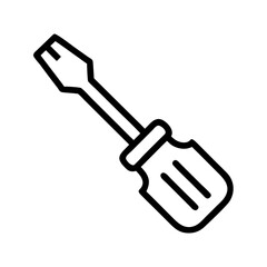Illustration of a black outline screwdriver with a handle and a flat head on a white background