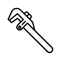Illustration of an adjustable wrench tool with a black outline on a white background design style