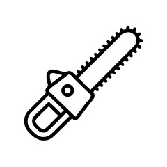 Illustration of a chainsaw with a black outline and white fill on a white background in a simple style