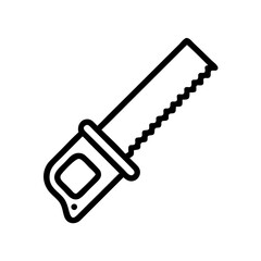 Illustration of a hand saw with a handle and a toothed blade used for cutting wood or other materials