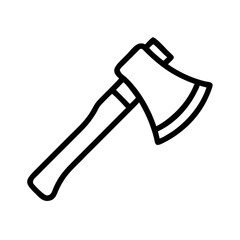 Illustration of a black outline axe with a wooden handle and a metal head on a white background image