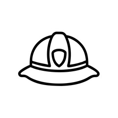 Outline drawing of a firefighter helmet with a brim and a shield emblem on the front center area