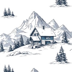 Ski chalet in the snowy mountains