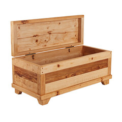 Isolated rustic handmade cedar storage chest on white background