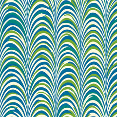 Abstract teal, green, and cream marbled wave pattern, seamless repeat for textile or wallpaper design