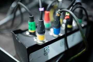 Detailed CloseUp View of Various Audio and Video Connection Ports along with Cables