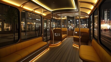 Fototapeta premium Night City Tourist Tram Interior