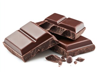 Delicious dark chocolate pieces isolated on white. (2)