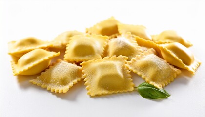 raw ravioli on white background