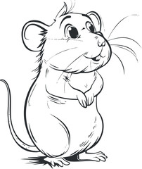 A cute cartoon mouse character with a joyful expression and playful demeanor in black and white.