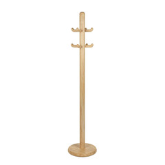 Isolated minimalist pinewood standing coat rack for organization and style