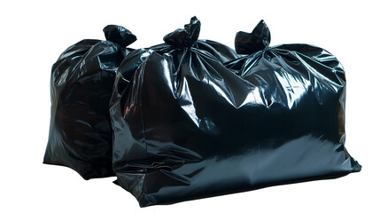 Set of 3 Black Trash Bags Waste Management, Environmental Recycling.