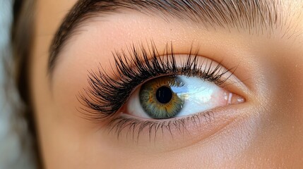 Obraz premium Closeup of a Beautiful Woman's Eye with Long Lush Eyelashes and Hazel Iris Detailed Makeup Look Professional Beauty Shot High Resolution Image Perfect for Cosmetics Advertising or Editorial Use 