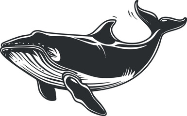 A detailed illustration of a whale gracefully swimming in the ocean, emphasizing marine life.