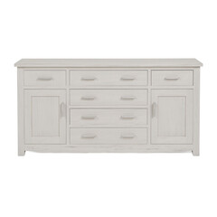 Isolated whitewashed pine sideboard with multiple drawers