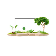 Obraz premium Miniature Garden Scene: A charming miniature garden scene with a tiny tree, lush foliage, and rocks, creating a sense of tranquility and wonder in a miniature world. 