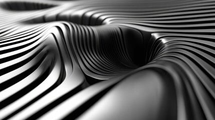 Naklejka premium Abstract metallic waves, flowing design, dark background, 3D rendering, graphic design