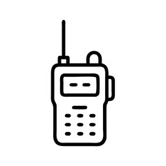 Illustration of a black outline walkie talkie with antenna and buttons on a white background image