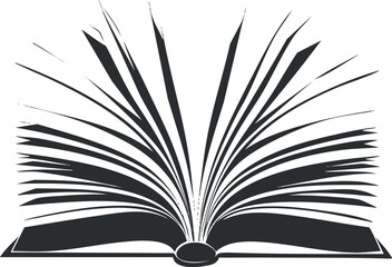 An illustration of an open book with fanned out pages symbolizing knowledge and reading.