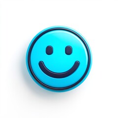 Fototapeta premium smiling blue face emoji with dark outline vector icon
