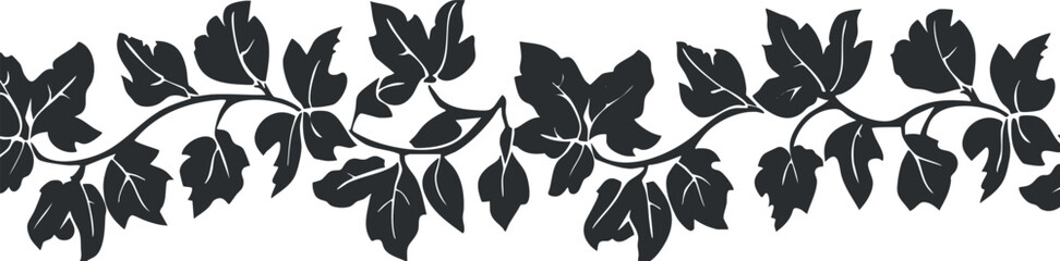 A decorative black silhouette pattern featuring elegant leaves and vines ideal for design projects.