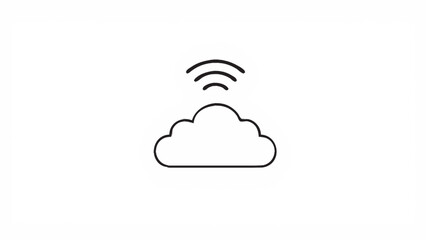 Simple line drawing depicting a cloud with wifi signal above, symbolizing wireless cloud computing, data storage, and internet connectivity