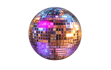 Obraz premium Colorful disco ball rotating and reflecting light on transparent background