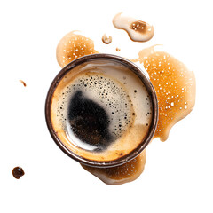 Spilled coffee espresso with foam, stains isolated on white background, top view --v 7.0