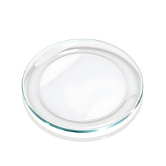 Plate &ndash; A 3D glass plate, smooth and transparent, glossy polished surface, elegant minimal design, soft reflections, white background, icon-style illustration. Generative AI