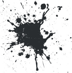 A dynamic black ink splash on a white background showcasing an abstract artistic design.