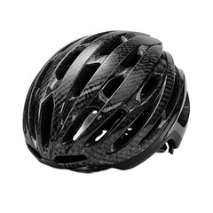 Isolated sleek carbon fiber racing bicycle helmet reflecting light and designed for speed enthusiasts