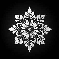 Elegant Silver Floral Photo Ornament Design Isolated On Black Background For Creative Projects