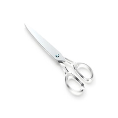 Scissors &ndash; A 3D glass scissors, sleek and sharp, transparent with glossy polished finish, soft light refractions, white background, icon illustration. Generative AI