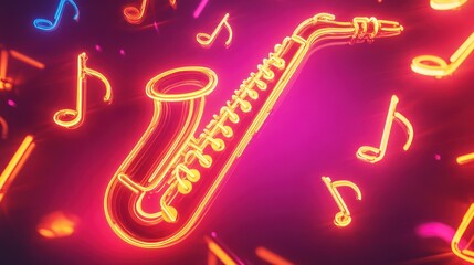 Neon Saxophone with Musical Notes