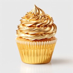 Luxurious Cupcake Adorned with Golden Frosting and Glimmering Decorations