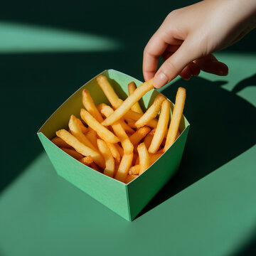 hand holding a bowl of French fries
