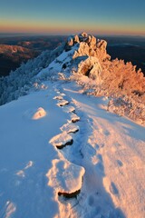 Sunrise Hike Snowy Mountain Peak Trail.