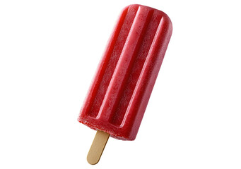 Red popsicle ice cream with a refreshing fruity flavor and a wooden stick isolated on a transparent background