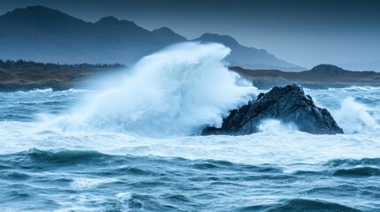 Fototapeta premium Powerful Waves Crashing on Rocky Coast