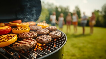 A Group of Friends Enjoying a Barbecue Gathering in a Park during a Sunny Day