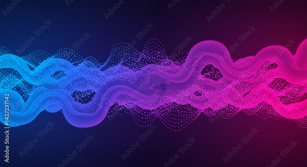 Wall mural abstract vibrant neon waves flow dynamic design digital art particle background