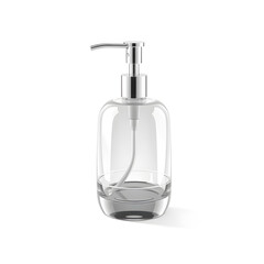 Obraz premium Soap Dispenser – A 3D glass soap dispenser, sleek and modern, transparent with glossy polished surface, soft reflections, white background, icon illustration Generative AI