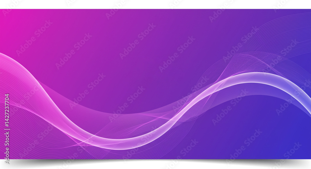 Wall mural abstract gradient background with pink and purple hues and flowing white lines creating a wave effec