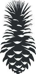 Black and white silhouette of a tropical pineapple with detailed leaf patterns.